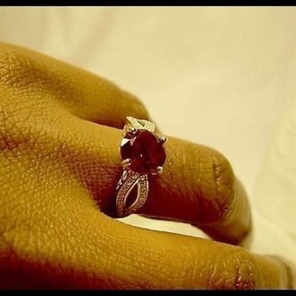 Sterling Silver Simulated Red Diamond Ring - Picture 1 of 5